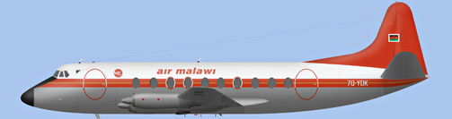 David Carter illustration of Air Malawi Viscount 7Q-YDK